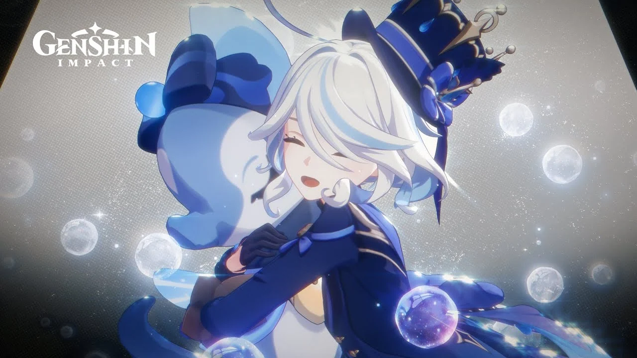 Furina in blue and white in the official character demo artwork