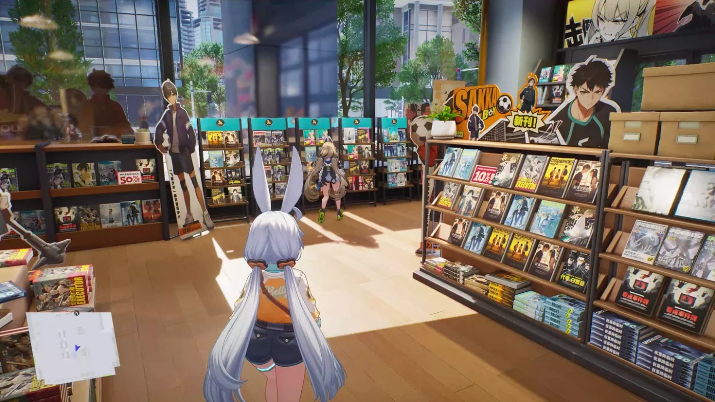 Taffy facing shelves and a counter inside a bright bookshop